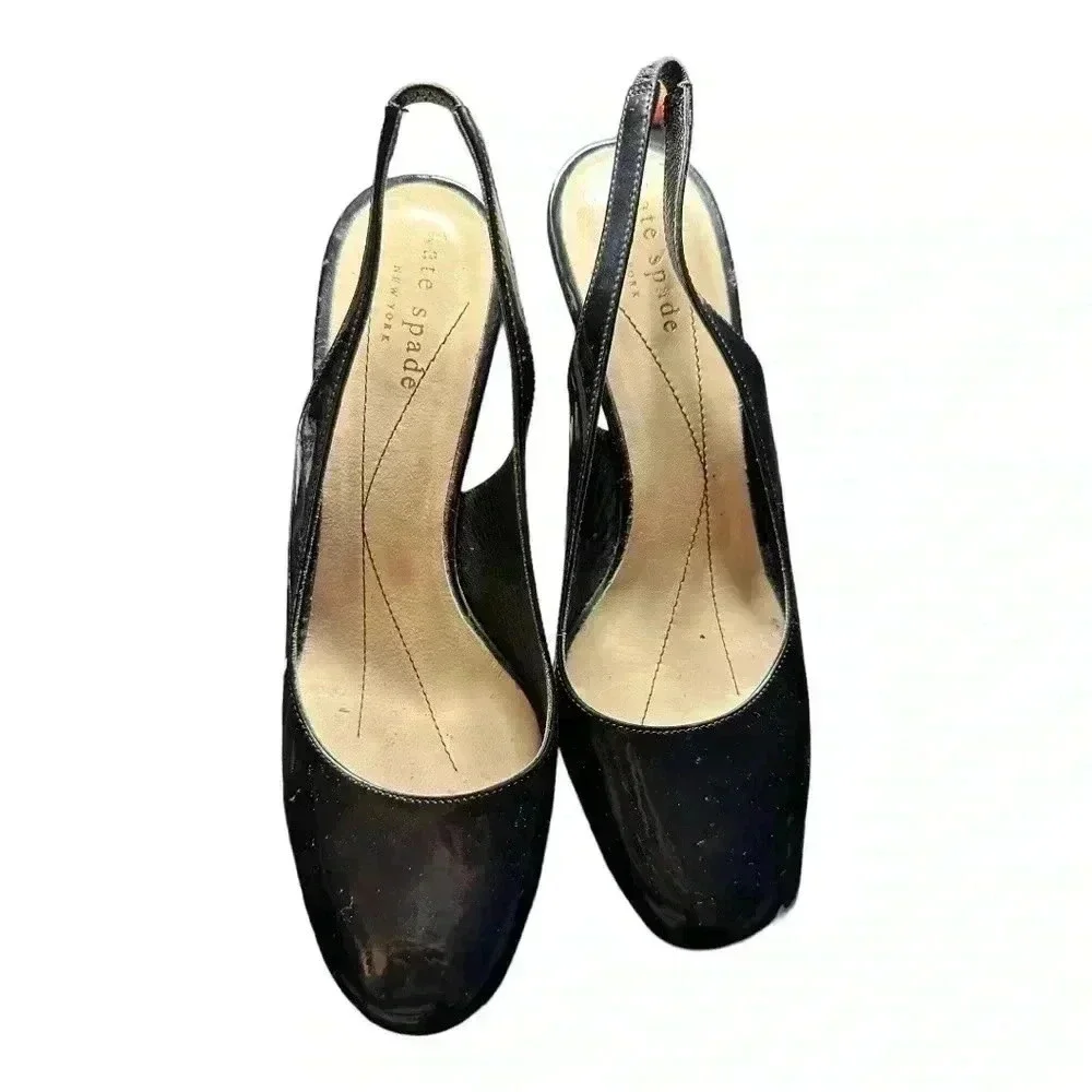 Kate Spade Patent Leather Sling Back Round Tip Heels Sz 6.5